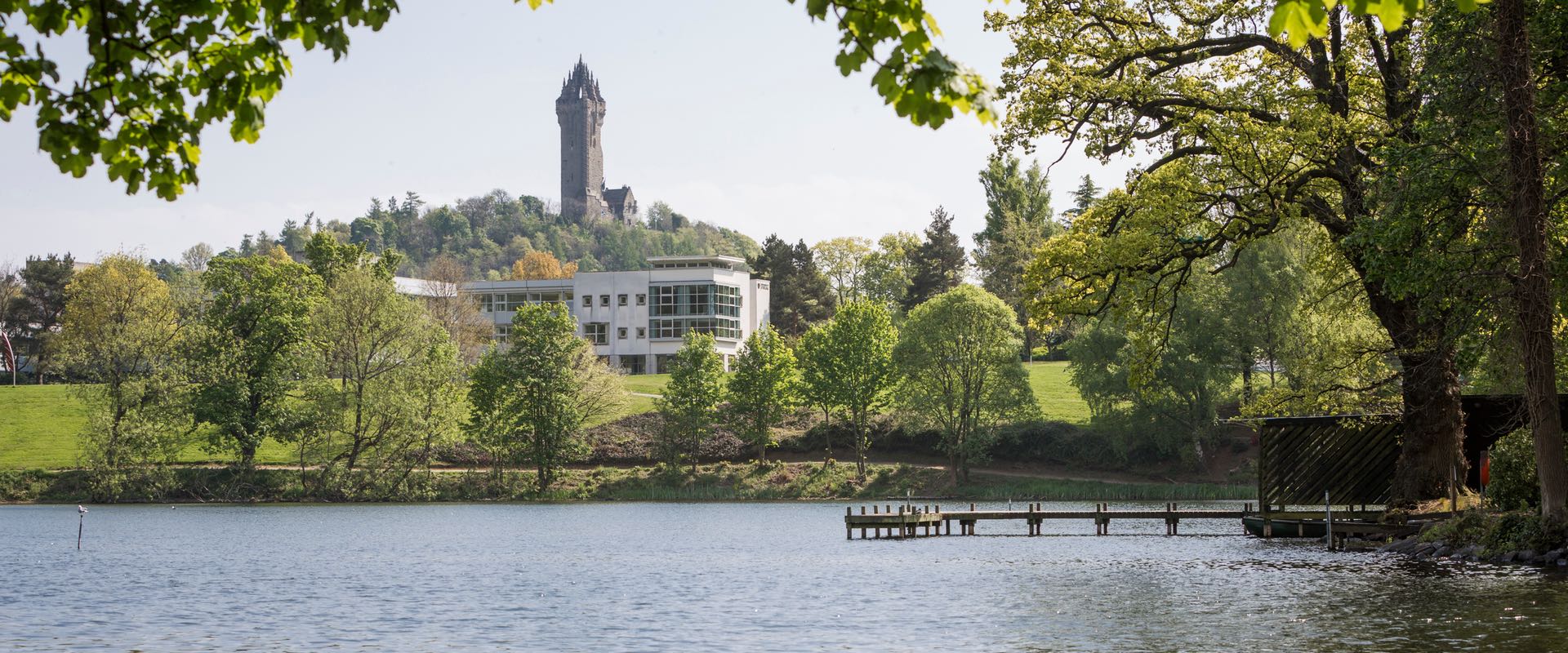 A view of Airthrey Loch and the Wallace Monument