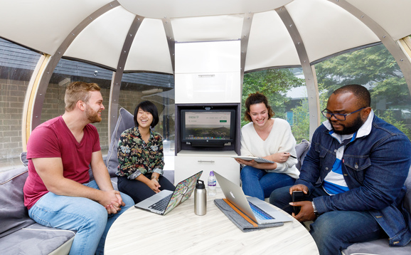 Students sitting in a study pod