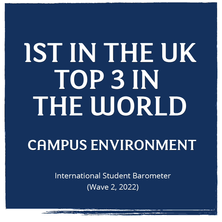 1st in the UK and Top 3 in the world for campus environment, International Student Barometer Wave 2 2022