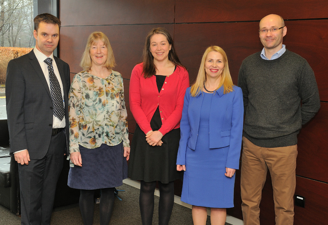 Dr Edward Duncan, of the University of Stirling, pictured alongside (L-R): Professor Helen Snooks, Aileen Campbell, Pauline Howie and Dr David Fitzpatrick
