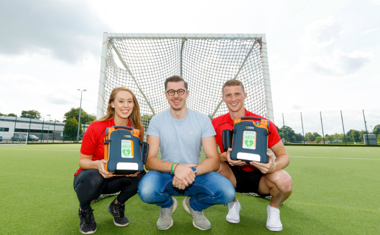 Eilidh Watson, Finlay Richardson, Gareth Allan with new defibrillators