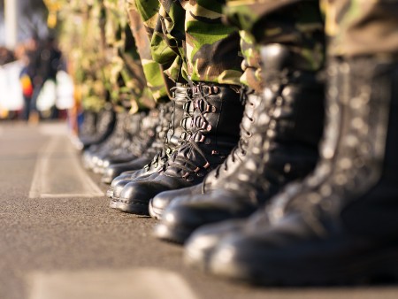 Army boots close up in line on parade day