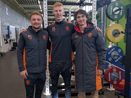 Ross Ireland, Andrew Smyth and Harry Sutherland photographed in their Rangers uniform