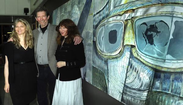 James Hardie and his daughters Gwen (left) and Amy at the launch of a new exhibition of their work in the Pathfoot Building at the University of Stirling.