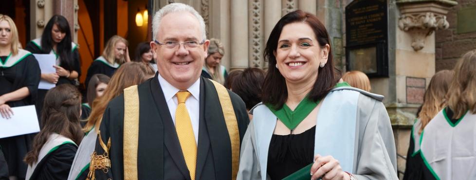 Dr Helen Bevan OBE with Principal and Vice-Chancellor Professor Gerry McCormac 