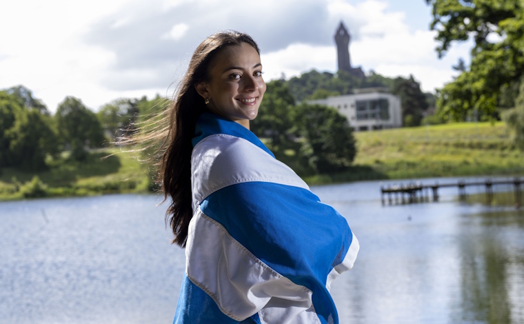 Crystelle Lake with Scottish flag.