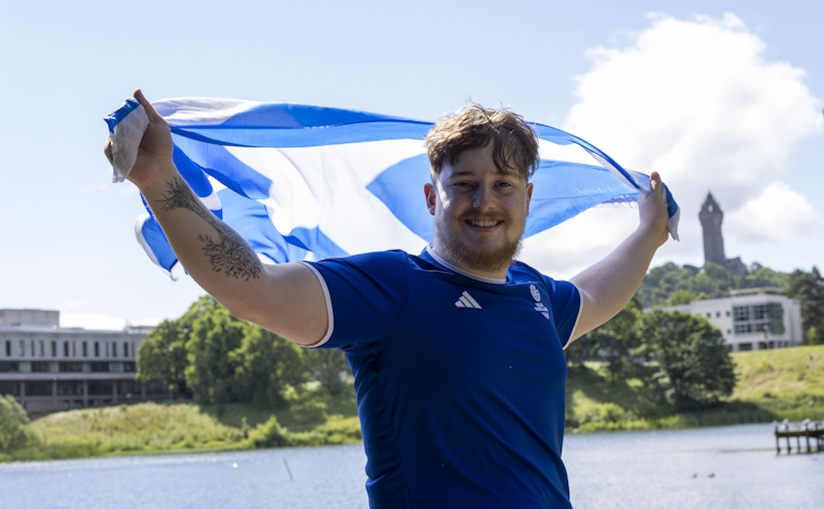 Shayne Humphries with Scottish flag.