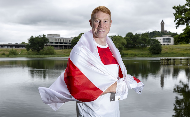 Tom Dean with English flag.