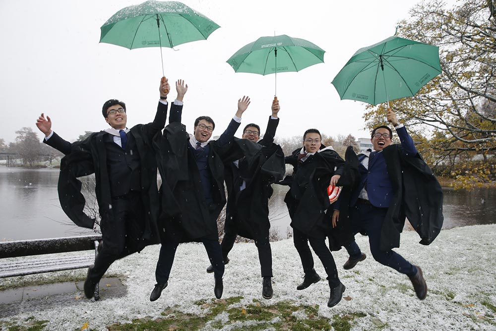 Graduates left the morning ceremony to a blanket of snow on the University of Stirling campus