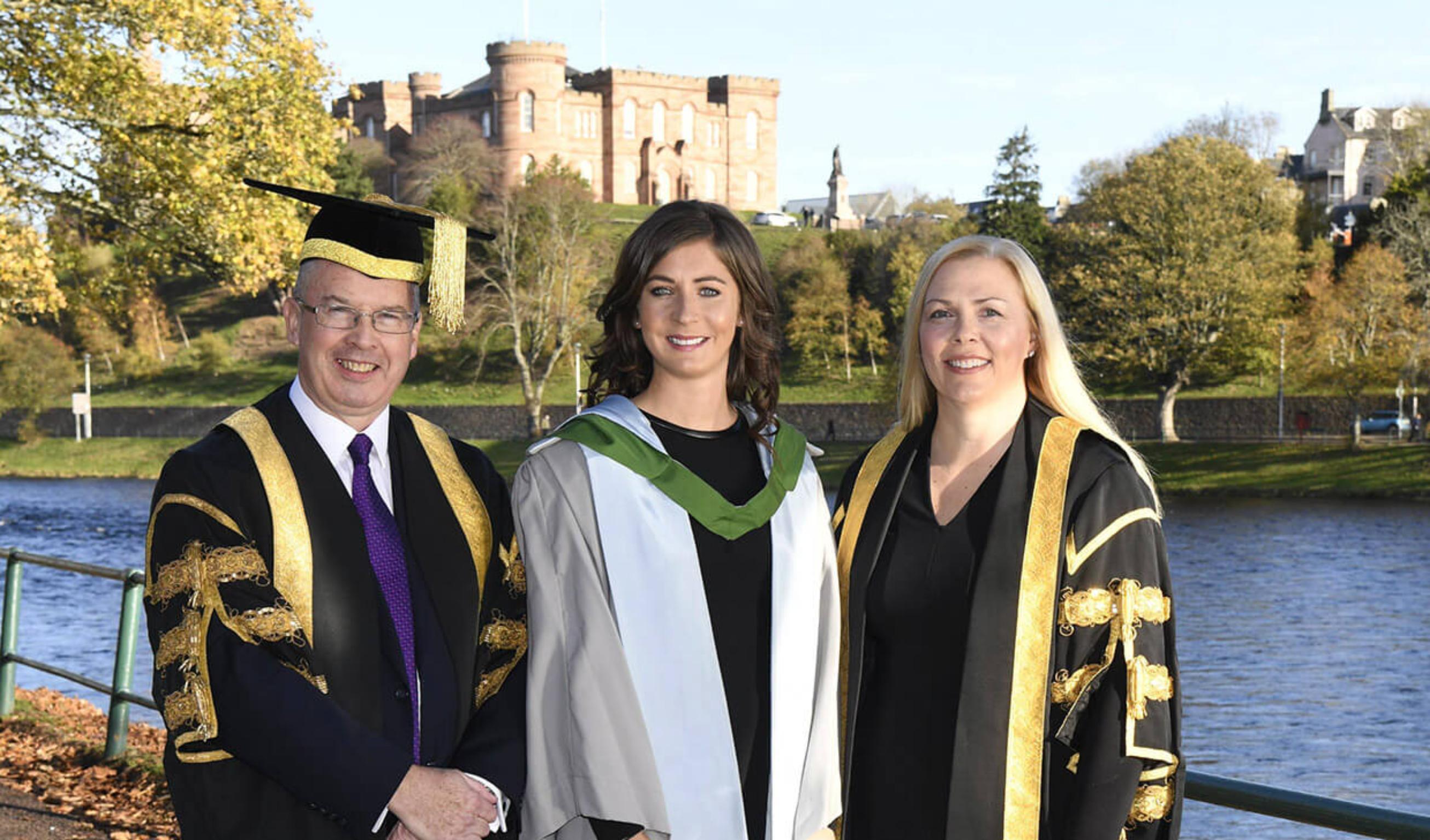 Image of (L-R) Professor Malcolm MacLeod, Eve Muirhead and Professor Jayne Donaldson
