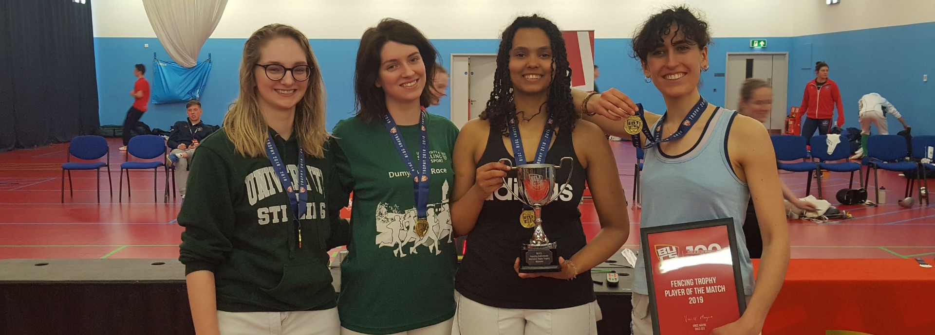 Women's fencing team with BUCS trophy