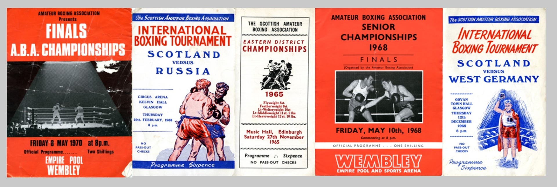 Covers of programmes for boxing tournaments donated to the new Scottish Boxing Archive at the University of Stirling