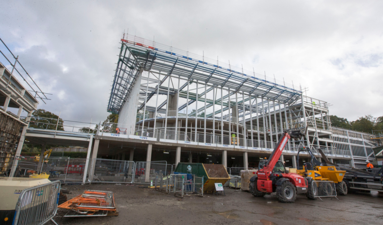 The steel frame of the new sports complex