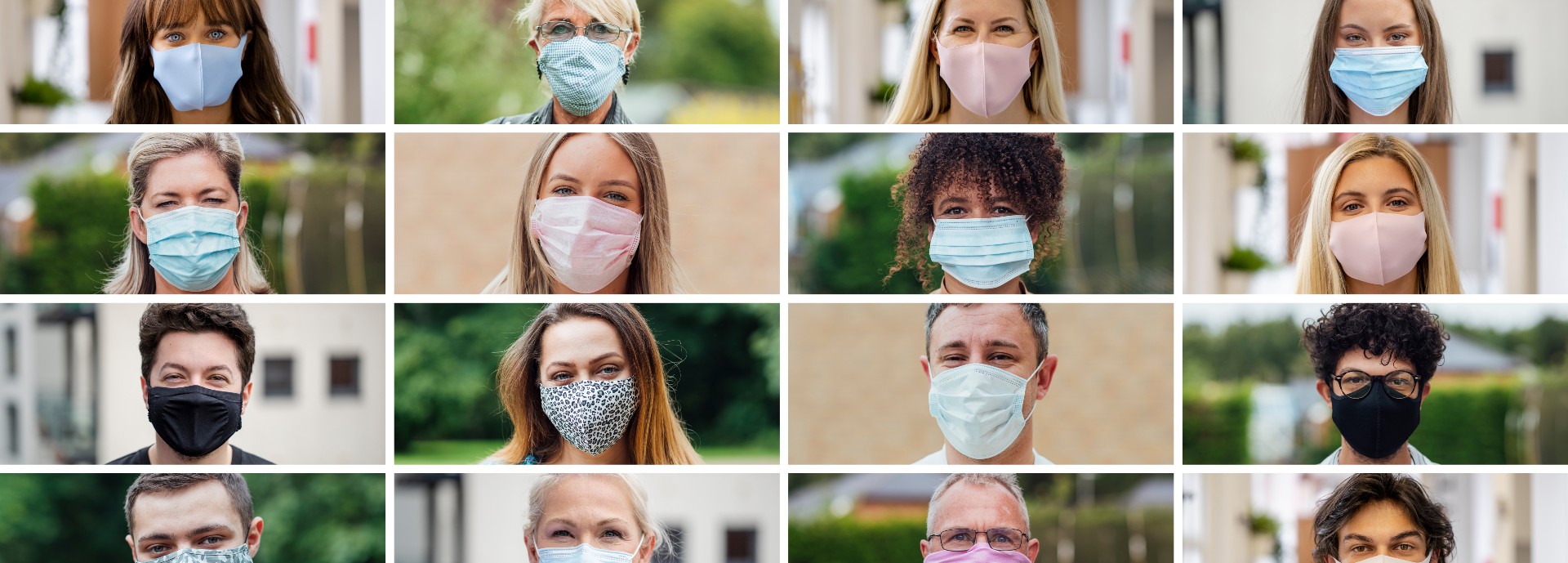 A grid of people wearing face masks