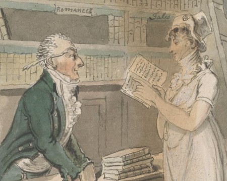 18th Century lady and gentleman reading books in a library