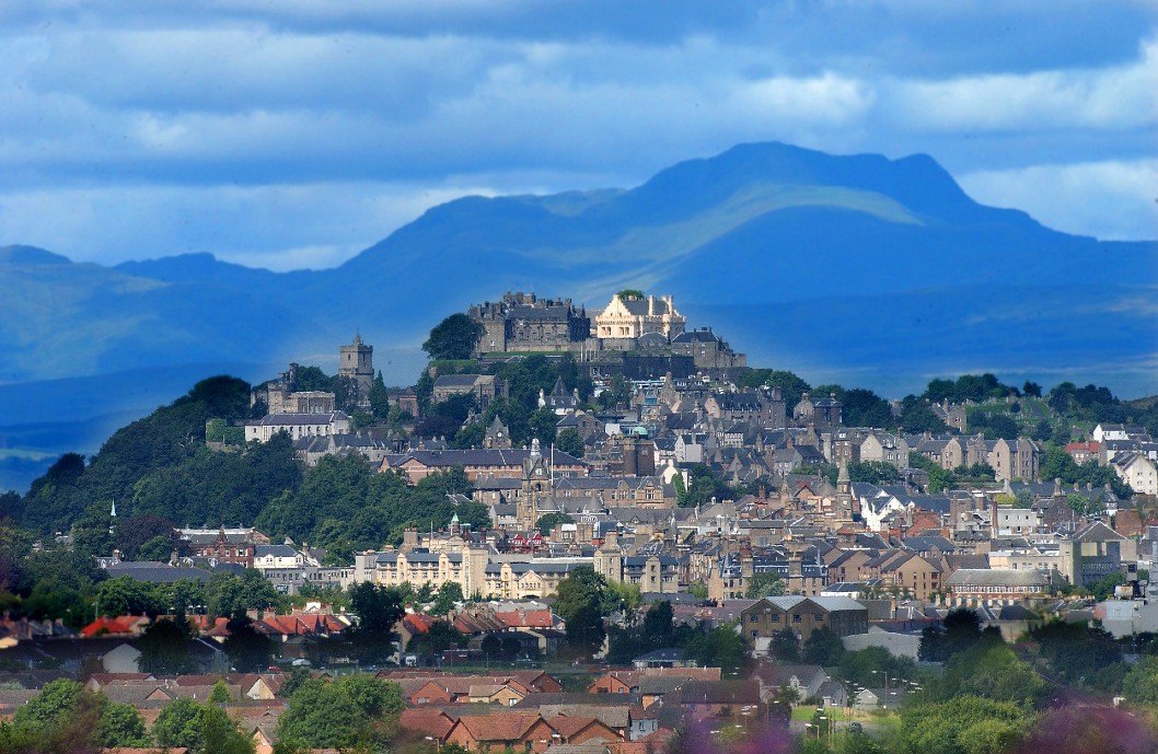 Stirling town, castle and hills behind