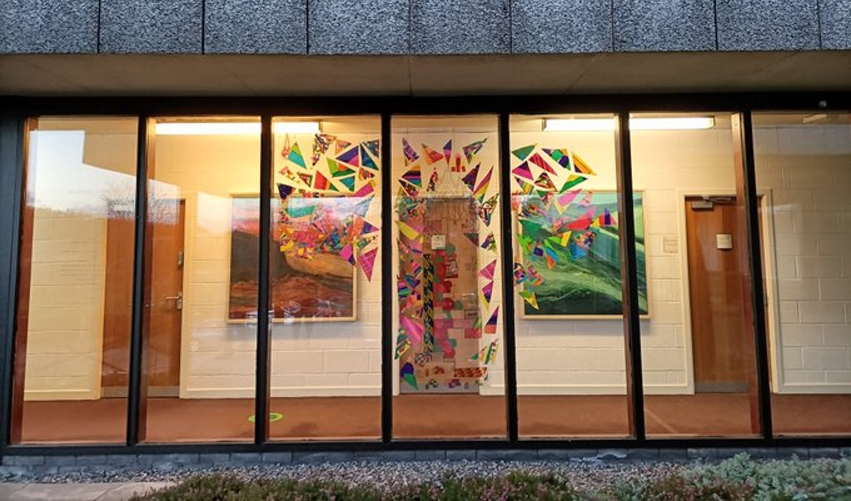 Window artwork at Pathfoot Building.