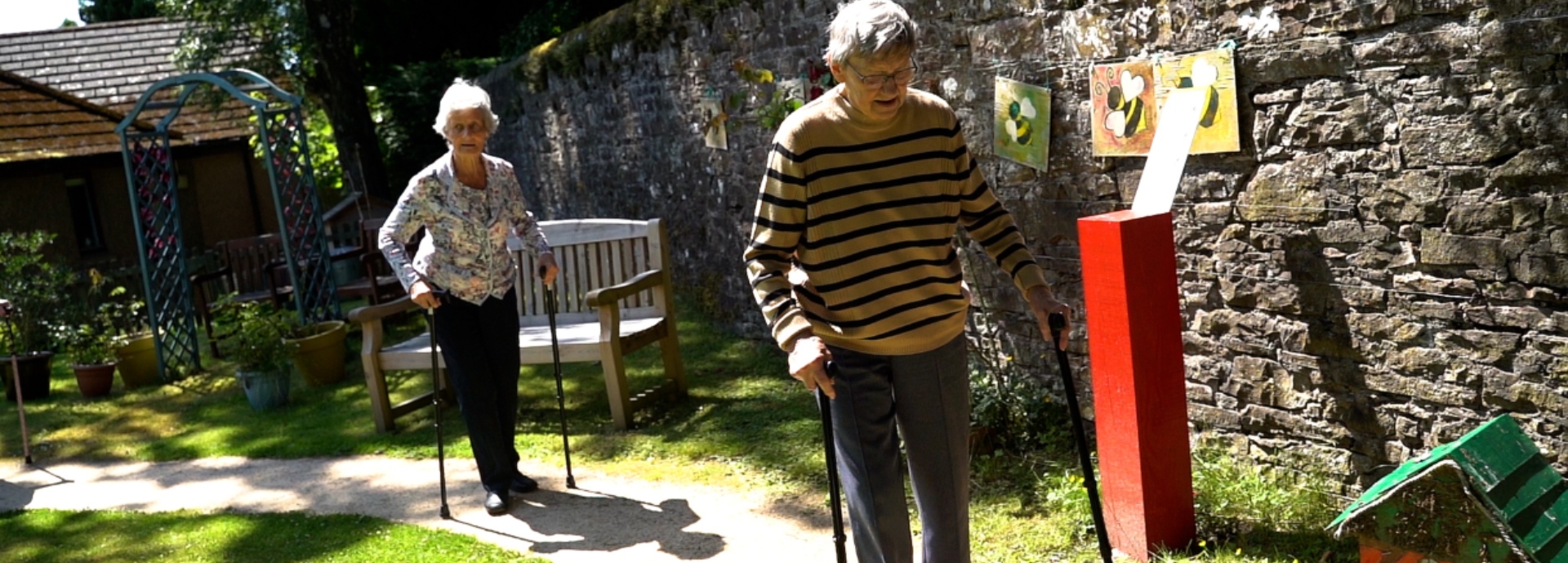 Care home residents exercising