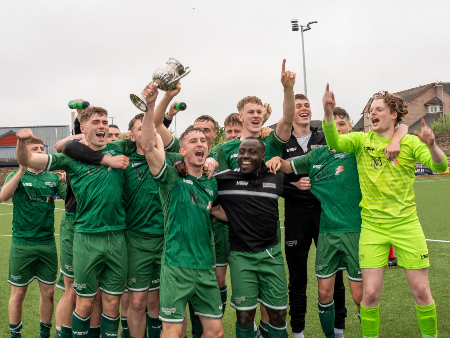 University football team celebrate after winning the East of Scotland Qualifying Cup.