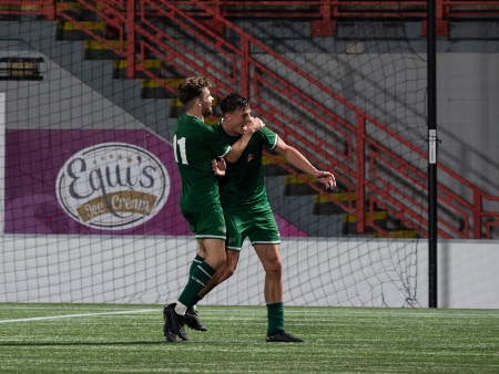 James Stokes and Cameron McKinley celebrate goal against Clyde.