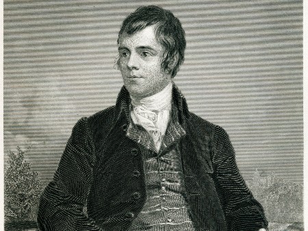 Black and white portrait drawing of Scottish Bard Robert Burns