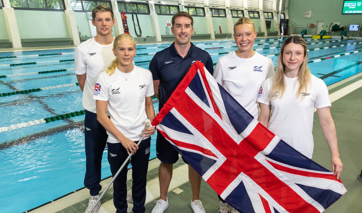 Four swimmers plus Steve Tigg pictured before flying to Japan with British Swimming.