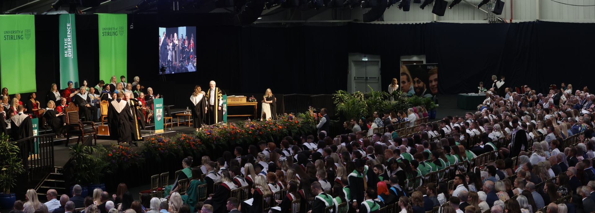 A graduation ceremony in action - a photograph of the graduation hall from above