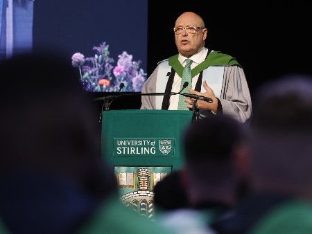 Robert Kilgour on stage at the University of Stirling graduation ceremony