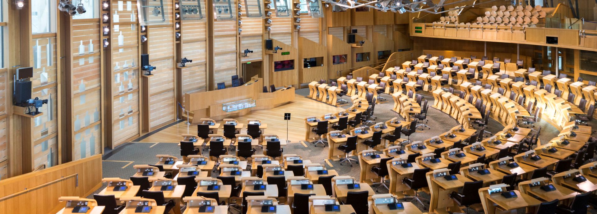 An interior photograph of the Chamber, Scottish Parliament