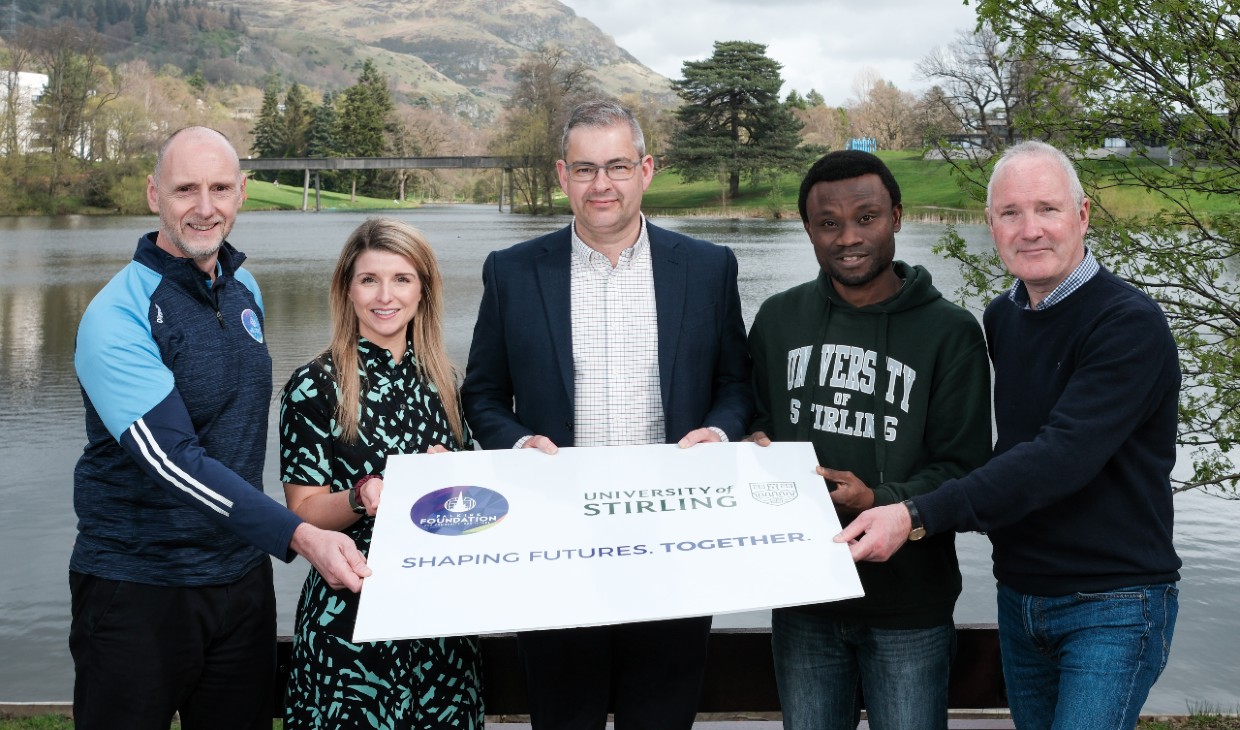 Falkirk Foundation’s Chief Executive, Derek Allison, Sport Management lecturer Caitlin Rattray, Head of Sport at the Faculty of Health Sciences and Sport, Dr Paul Dimeo. student, Anthony Nwoke,  and Falkirk Foundation Trustee, Craig Sinclair.
