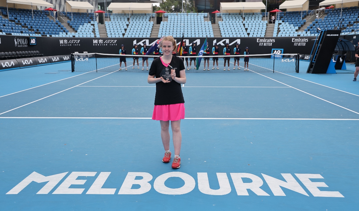 Anna McBride pictured after winning the PWII Women's Singles at the 2023 Australian Open.