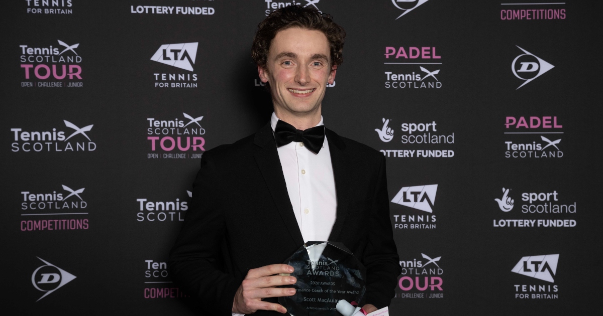 Scott MacAulay won Performance Coach of the Year at the Tennis Scotland Awards.