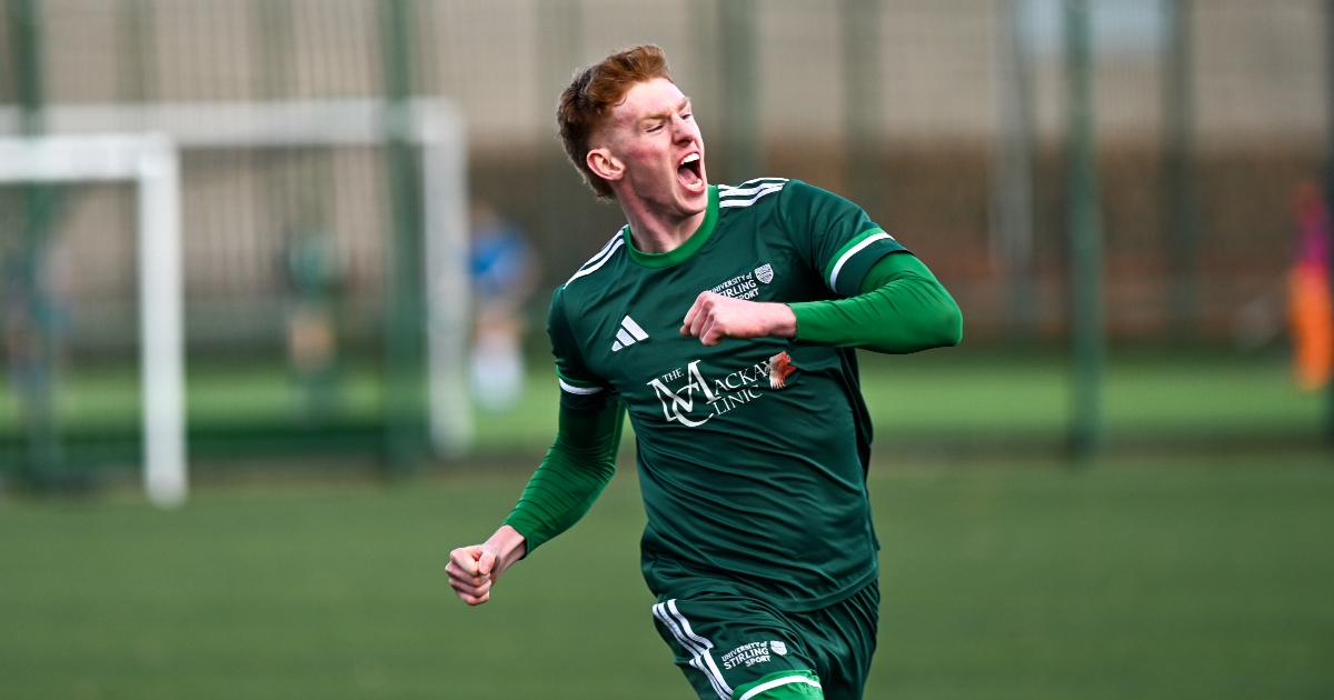 A delighted Lewis Blane celebrates after opening the scoring for Stirling (photo credit: George Vekic Photography)