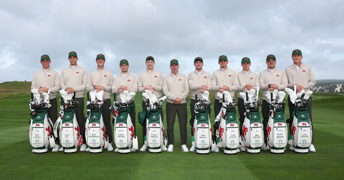 Dean Robertson (centre) pictured with his GB&I team for the 2026 Walker Cup. Photo credit: (Photo by Oisin Keniry/R&A/R&A via Getty Images)
