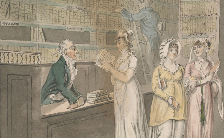 Illustration of people in library