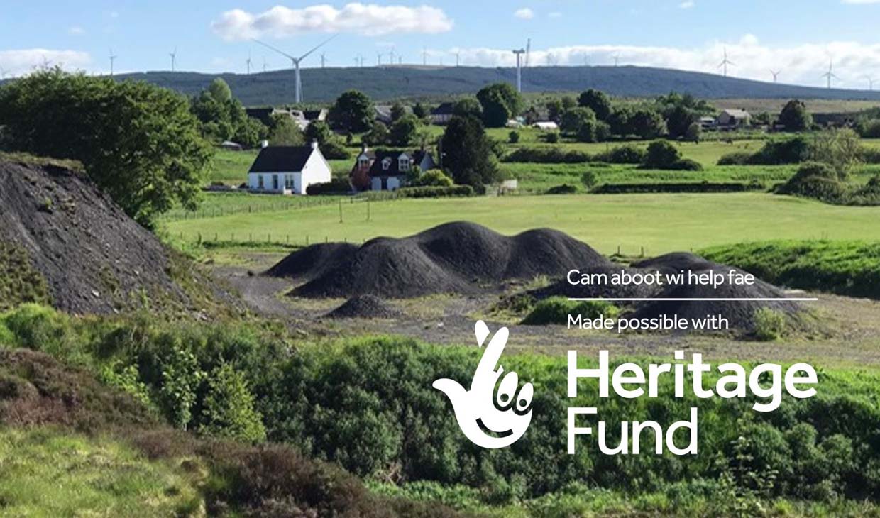 Image of coal mining landscape with heritage fund logo