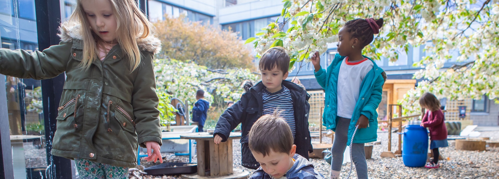 Children in Psychology Kindergarten outside garden