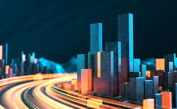 Cityscape with Data Stream - digital illustration