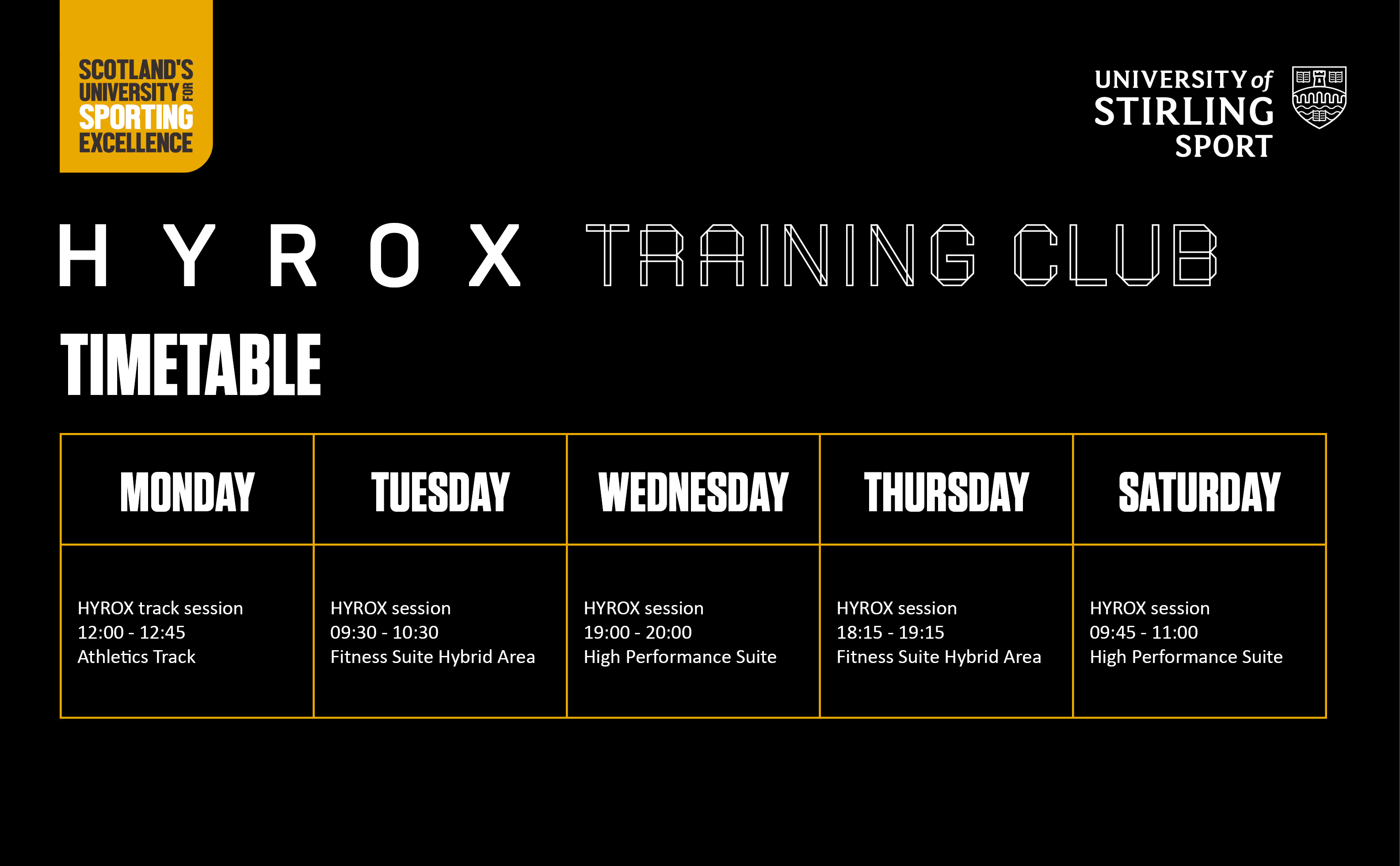 Timetable of HYROX classes