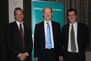Roger Sugden, Head of Stirling Management School, John Swinney MSP and Steve Burt, Senior Deputy Principal of the University of Stirling, at the MBA event.