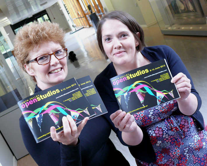 Jane Cameron (left) and Sarah Bromage from the University of Stirling get ready for the Forth Valley Open Studios festival.