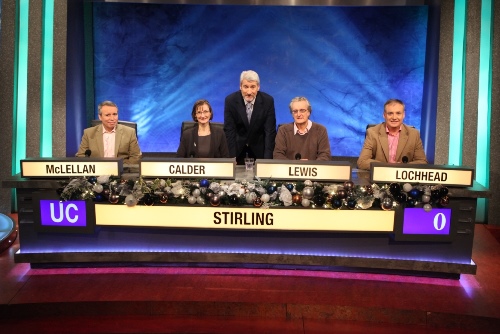 Jeremy Paxman pictured with the University Challenge Stirling team